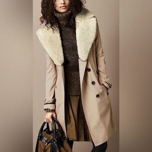 Burberry Prorsum Trench Coat with Detachable Shearling Collar US 10